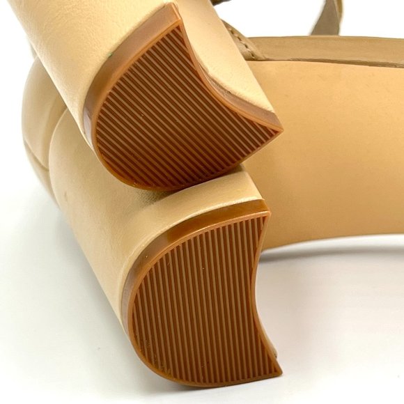 Nine West Pruce Beige Tan Natural Leather Open Toe Block Heels Sandals Shoes 10M - Picture 10 of 13